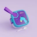 Medallix Stainless Steel Lunch Box with Spoon, Leak-Proof Kids Tiffin Box (500 ML - Purple & Blue)