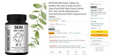 MEDICINE BOX Biotin Tablets for Healthy Hair, Skin & Nails Growth | Sugar-Free| With High Potency Biotin, Zinc, Folic Acid & Multivitamins | Assorted Flavored |100% Vegetarian| 45 Tablets
