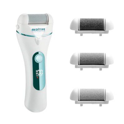 MEDITIVE Callus Remover with 3 Interchangeable Head Rollers, Rechargeable for Foot Care, Callus & Dead Skin Removal