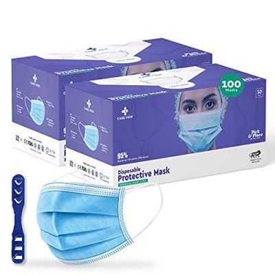 Medohealthy 3 Ply Disposable Face Masks (Pack of 100,Blue)
