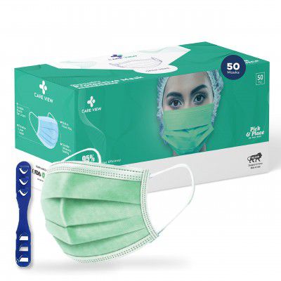 Medohealthy 3 Ply Disposable Face Masks (Pack of 50,Green) with nose pin BIS, (ISI) Certified mask with Melt blown layer,