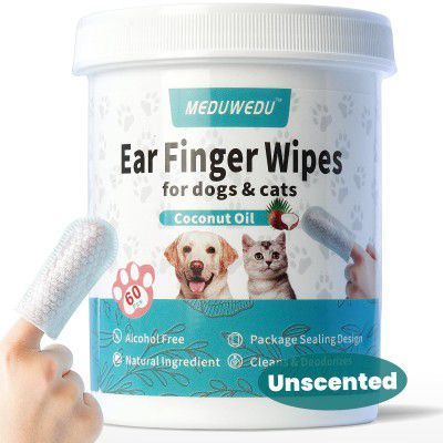 MEDUWEDU Ear Cleaner Finger Wipes 60 Counts, Dog Ear Cleaner