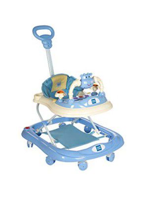 Mee Mee 360° Baby Activity Walker | 3 Level Adjustable Height, Foot Mat, Musical Detachable Toy Bar | Parental Push Handle, Anti-Rollover Folding Walker for Boys, Girls, Kids | 6-18 Months 15kg (Blue)