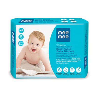 Mee Mee Premium Breathable (NB) size Baby Taped Diapers 12 Pcs, 5 Kgs for 0-1 Years