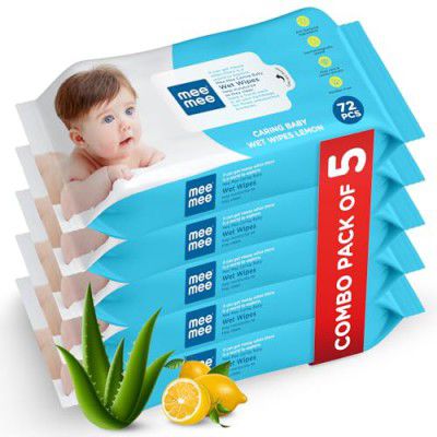 Mee Mee Soft Gentle Baby Wet Wipes (72 Wipes) Pack of 5 | Wipes Combo for Babies