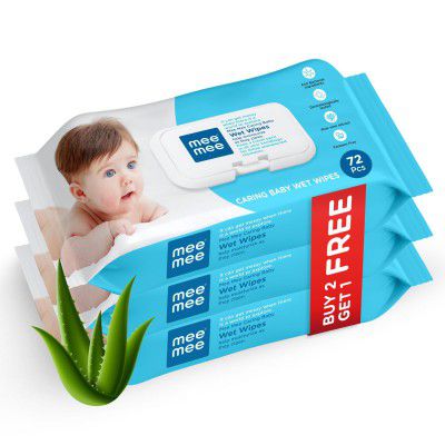Mee Mee Wet Wipes for Baby Skin with Aloe Vera 72Pcs, Pack of 3