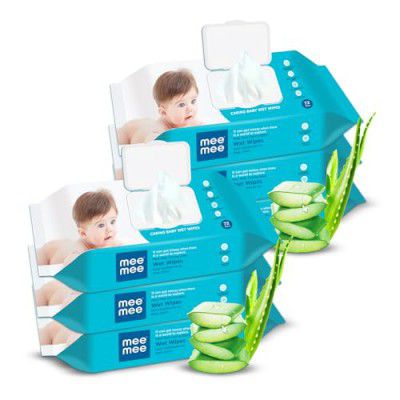Mee Mee Wet Wipes for Baby Skin with Aloe Vera Paraben Free, Fragrance Free, pH Balanced, Hypoallergenic free, Baby Wipes Combo, 72 Wipes/Pack With Lid (Pack of 6)