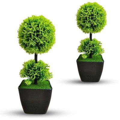 MEEBODE Artificial Plants Topiary Bonsai Grass Realistic Round Jhau Double Ball with Natural Look - Perfect for Home | Set of 2
