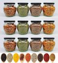 MEELANA Airtight Glass Jars and Container For Kitchen Items and Accessories 400 ml Mataki Glass Jar with Metal Lid For Ghee Pickle Dryfruits Tea Coffee Sugar (Black-12)...