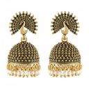 MEENAZ Traditional Wedding Temple Jewellery 22kt Gold oxidised Meenakari Ethnic Antique South Indian Round Pearl Feather Peacock Jhumka Earrings set For Women - M572...