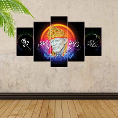 MEERA CRAFTS 3D Sai Baba Canvas Painting for Living Room, Bedroom & Office- Set Of 5 (75 * 43c.m 17 * 30inch)