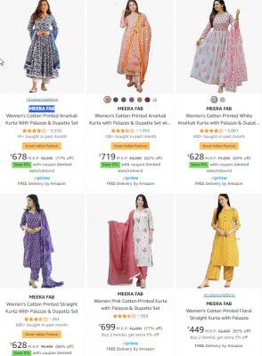 MEERA FAB Women's Anarkali Kurta Starts ₹644