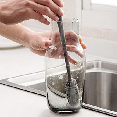 MeeTo Silicone Bottle Cleaning Brush Long Handle/ Baby Bottle Brush/ Brush for Washing Water Bottle, Narrow Neck Containers, Hydro Flask, Vacuum Sports Bottle, Vase and Glassware - Multicolor