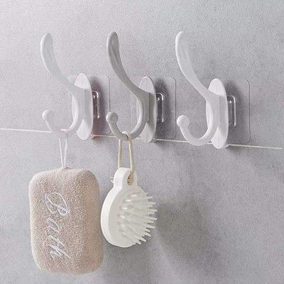 MeeTo Wall Sticker Hook Hanger/ Plastic Dual Self Adhesive Mount Waterproof Holder for Photo Frame Clock Clothes Door Key Kitchen Living Room - Multicolor (6)