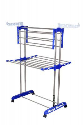 Mega Clothes Stand With Foldable Wings | 2-Tier Folding Clothes Stand | Clothes Drying Rack ( Blue )