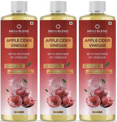 MegaBlend Apple Cider Vinegar with Mother Vinegar | 500ml (Pack of 3) with Measuring Cap | Cold Pressed Himalayan Gold & Red Apple Juice for Men and Women