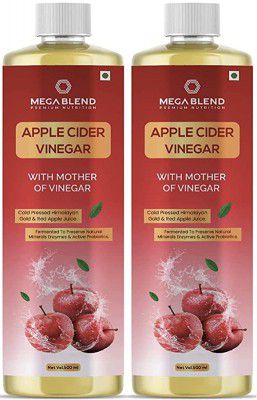 MegaBlend Apple Cider Vinegar with Mother Vinegar | 500ml (Pack of 2) with Measuring Cap | Cold Pressed Himalayan Gold & Red Apple Juice for Men and Women