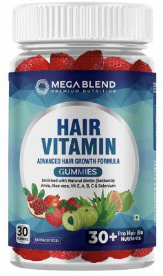 MegaBlend Hair Vitamin Gummy | Advanced Hair Growth Formula with 30+ Pro Hair Bionutrients with Natural Biotin (Sesbania), Alovera and Turmeric Extracts | Pack of 60