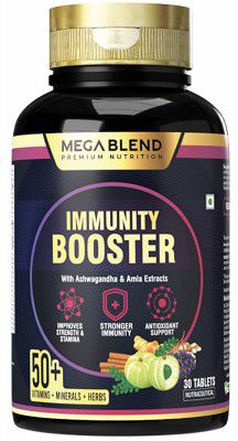 MegaBlend Multivitamin Immunity Booster Tablet | Powerful Blend of 53 Ingredients – Vitamin A, B1, B2, B3, B5, B6, B12, C, D, E, Amla, and Ashwagandha | Vegan and Gluten-Free (120 Count (Pack of 1))