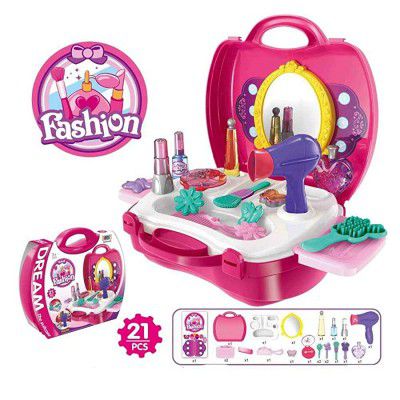MEGATOYS Make up Toy Pretend Play Girls Toys Set Makeup Toy with Mirror Hairdryer and Styling Accessories Pink for Kids Children