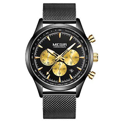 Megir Military Sports Analog Chronograph Stainless Steel Band Quartz Watch -ML2153