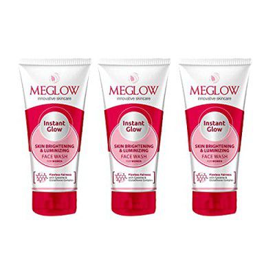 Meglow Instant Glow Fairness Face Wash Pack of 3(70g Each) for Women Daily Use with Skin Brightening and Luminizing|