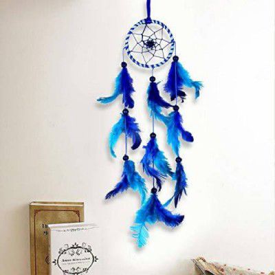 Meher Collection Handmade Dream catcher Car Hanging Wall Hanging for LivingRoom Bedroom Balcony Feather, Wool Dream Catcher  (16.14 inch, Blue)