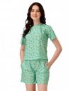 Mehrang Cord Set for Women, Night Suits for Women, with 2 Pockets, Cotton Lycra Digital Print, Blue Green & White...