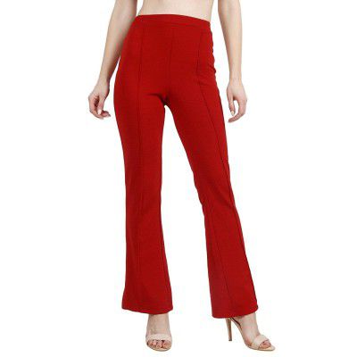 Mehrang Cotton Blend Bootcut Parallel Trouser Pants for Women Regular Fit, Bellbottom Straight Pants for Womens