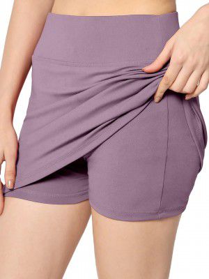 Mehrang Skirt with Shorts for Women's & Girl's Solid High Waist Flared Skater Short Mini Skirt