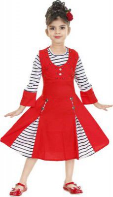 MEHZIN Girls Calf Length Party Dress (Multicolor, Full Sleeve)