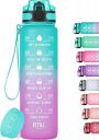 MEITAGIE 32oz Motivational Water Bottle with Time Marker & Fruit Strainer (Ombre: Mermaid)...