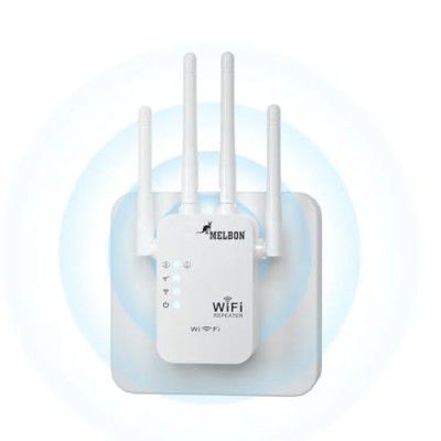 Melbon WiFi Range Extender Router to Enhance Coverage & Signal Strength, Wireless Signal Booster & Repeater with Compact Wall Plug Design & LAN Port