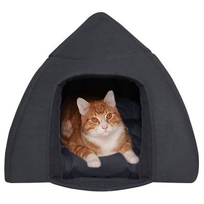 Mellifluous Igloo Shape Soft Hut for Toy Dogs & Cats Length 50 cm Width 50 cm Height 50 cm (M, Black)