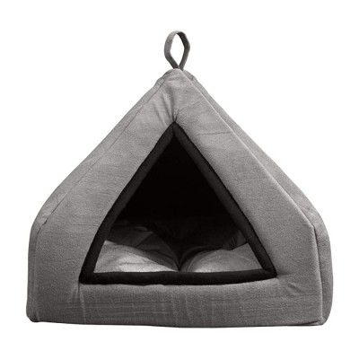 Mellifluous Premium Soft Velvet Cats Kittens Pet Hut House (L x W x H) 60 x 60 x 60 cm (L, Grey-Black)