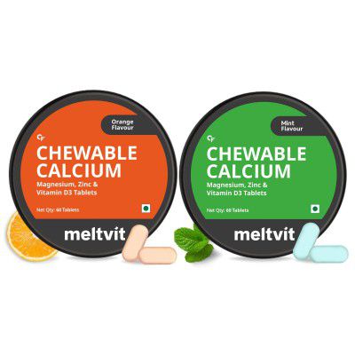 Meltvit Chewable Calcium Tablets 1000mg with Vitamin D3, Magnesium & Zinc Tablets (Pack of 2)