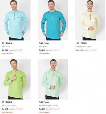 Myntra: Men's Kurtas Starts ₹299 | Upto 90% Off