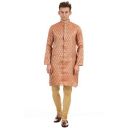 Men Peach-Coloured Self Design Kurta with Trousers...