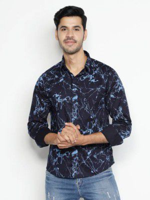 Men Regular Fit Self Design, Printed Spread Collar Casual Shirt