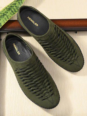 MENGLERMen Olive Green & Grey Suede Shoe-Style Sandals