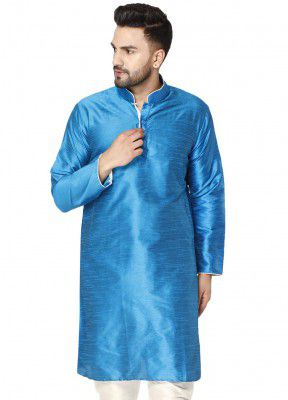 Men's Art Silk Woven Design Long Kurta Mandarin Collar Straight Shirt