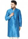 Men's Art Silk Woven Design Long Kurta Mandarin Collar Straight Shirt...