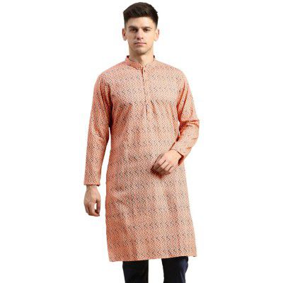 Men's Black Art Silk Regular Fit Ethnic Motifs Kurta
