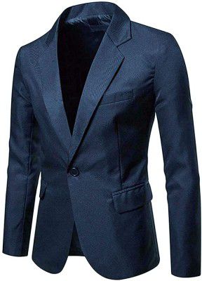 Mens Blazers Coat Formal Casual Regular fit Single Breasted Two Button Jacket (M, Navy Blue)
