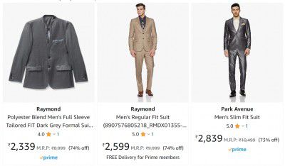 Men's Branded Suits at Minimum 70% off