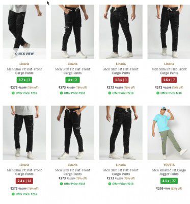 Ajio : Men's Cargo Pants Starting from ₹247 Only