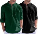 Men's Cotton Blend Straight Kurta Shirt Combo with Mandarin Collar...