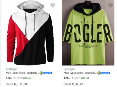 Men's  Hooded T-Shirts @ Flat ₹259