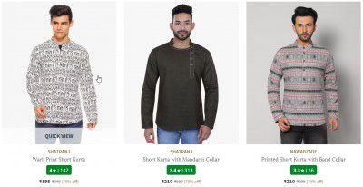 Men's Kurtas @ 70% Off starting from ₹195