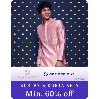 Men's Kurtas & Kurta Sets by Vastrammy & See Designs @ minimum 50% off